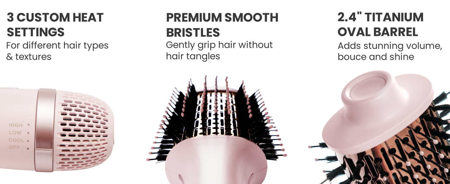 3 Heat Settings | Smooth Bristles | 2.4” Titanium Oval Barrel – Your All-in-One Styling Tool