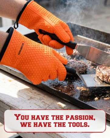 KITCHEN PERFECTION Silicone Oven &amp; Griddle Gloves -Extreme Heat Resistant BBQ