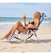 MOPHOTO 3 in 1 Beach Chairs, Heavy Duty Beach Tanning Chair for Adults, Lay Flat Recliner with 5-...