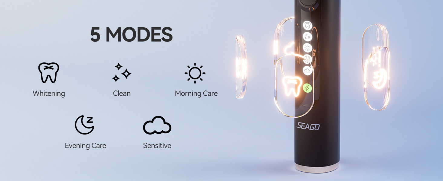 soft round electric toothbrush with 5 modes