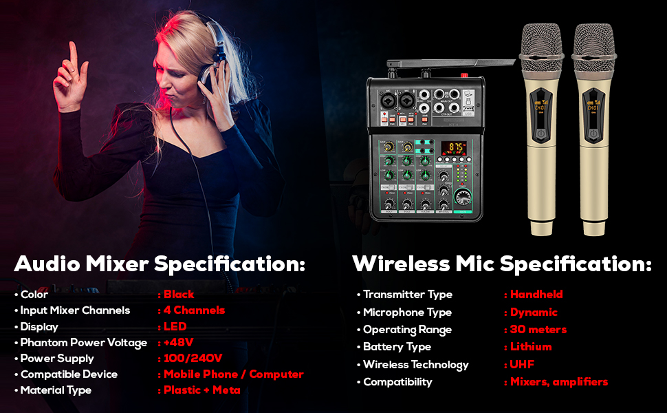 Audio Mixer DJ Equipment Digital Sound Board Professional 4 Channel USB Interface