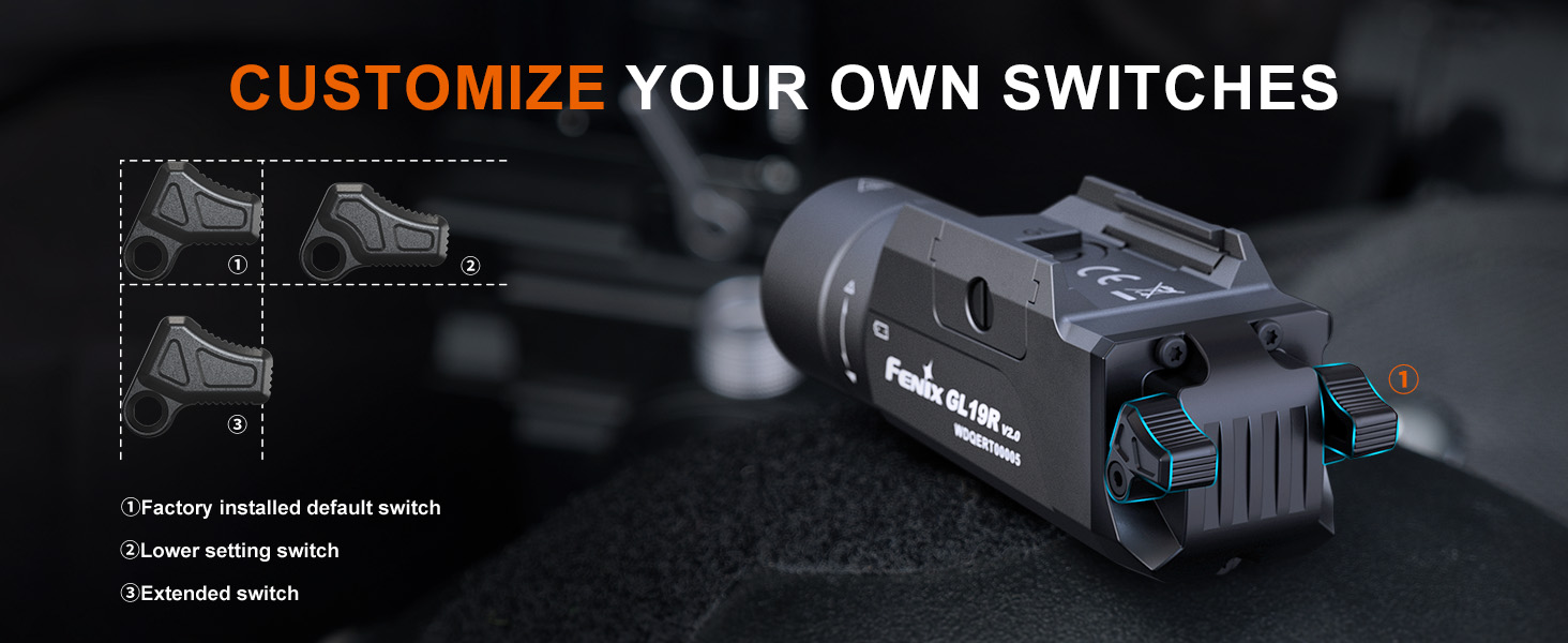 The customizable switches that come with the GL19R V2.0. 