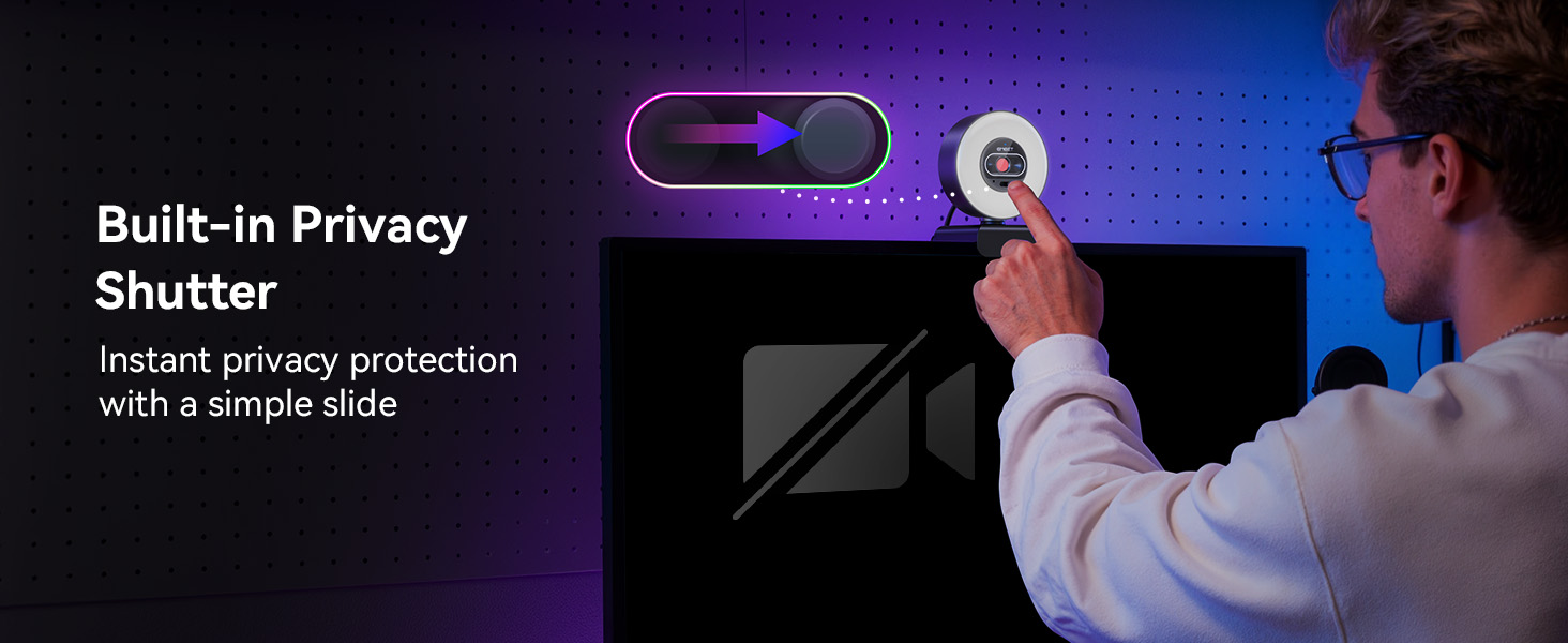 A built-in privacy cover slides on or off instantly EMEET S600L webcam for PC