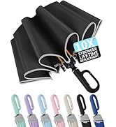 Seniny Travel Umbrella with Carabiner Handle, Windproof Large Umbrellas for Rain with Dual-Rib St...