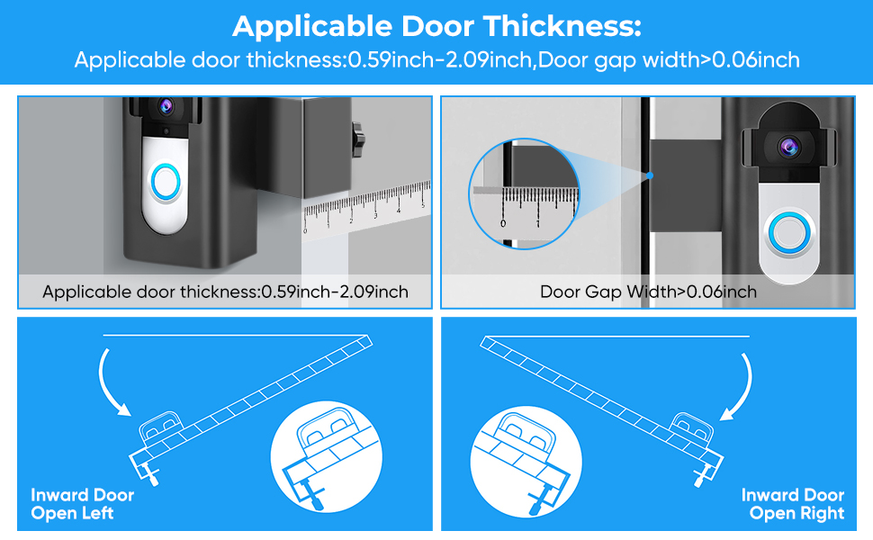 Applicable door thickness:0.59inch-2.09inch Door Gap Width&amp;gt;0.06inch