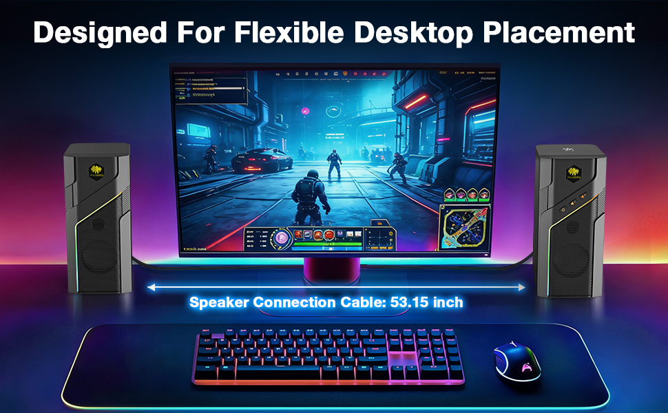 Museeq 2.0 USB Powered RGB PC Gaming Desktop Computer Bluetooth Speakers
