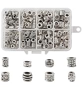 Craftdady 190Pcs Antique Silver Spacer Beads 8 Styles Tibetan Large Hole Column Tube Barrel Metal...