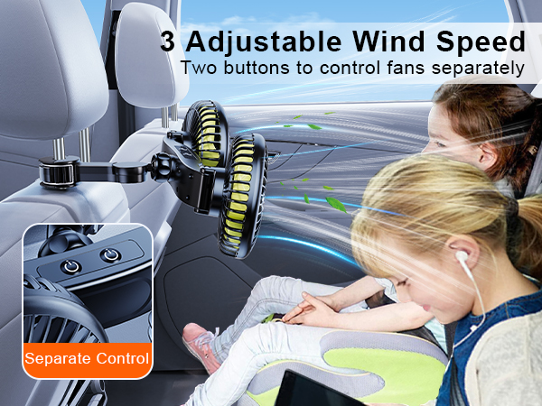 DICMKY Dual Head Car Cooling Fan for Back Seat