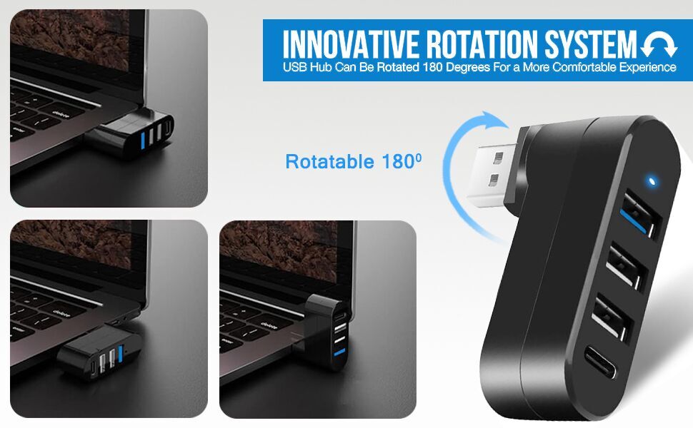 4 port usb 3.0 hub with usb c power port (rotatable 90/180 degree)