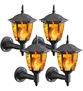Dynaming 4 Pack Solar Flame Wall Lanterns Outdoor, Solar Powered Wall Mounted Sconce Lights, Flic...