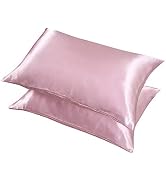 LCBD Standard Size Satin Pillowcase for Hair and Skin, Pink Silk Satin Pillowcases Set of 2, Sati...