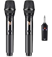 KITHOUSE Wireless Microphone, K380S Dual Cordless Metal Dynamic Mic System with Rechargeable Rece...