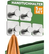 4smile Towel Holder No-Drill – Set of 5 Stainless Steel Self-Adhesive Hooks, Suitable for Moist R...