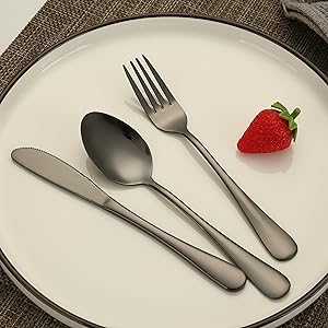 Black fork spoon and knife set
