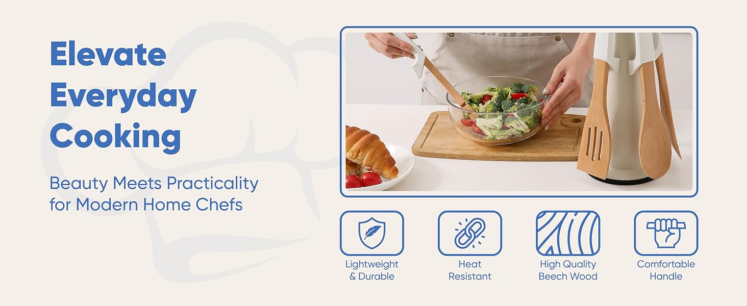 Wooden Cooking Utensils Set White 