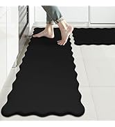KIMODE Scalloped Kitchen Mats for Floor Cushioned Anti Fatigue,Wavy Kitchen Sink Rugs Sets of 2 N...
