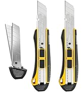 2-In-1 Safety Utility Knife 2 Pack Heavy Duty Retractable Box Cutter Set with 4 extra Wide 25mm R...