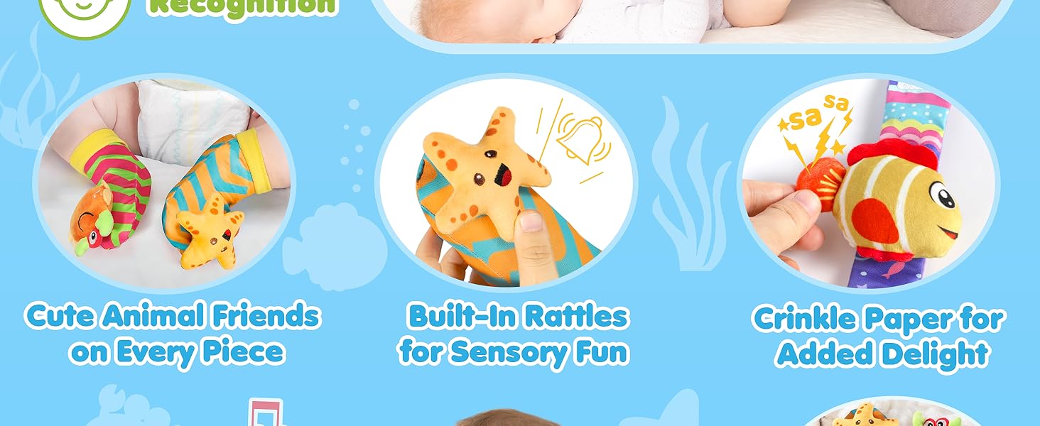 URMYWO Baby Newborn Boys and Girls Gifts, Wrist Rattles for Baby, Rattle Socks Toys for 0-6 Months