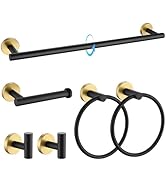 TQKAG Black and Gold Bathroom Hardware Set 6-Piece Bathroom Accessory Set 23.6 Inch Round Stainle...