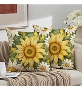 THISFIND Sunflower Linen Pillowcases Set - 2-Pack Decorative Throw Pillow Covers with Vibrant Sun...