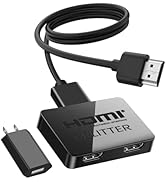 4K HDMI Splitter 1 in 2 Out with Power adapter and 4Ft Hdmi 2.0 Cable,Mirror 1 Source Screen to 2...