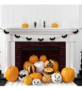 Oeyliz Halloween Garland Mantel Decor Wood Felt Bat Garland Halloween Decor | Halloween Bat Garla...