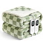 IUUI Heated Blanket Electric King Checkered- 90x100 Inches Soft Flannel Heating Blanket,Fast Heat...