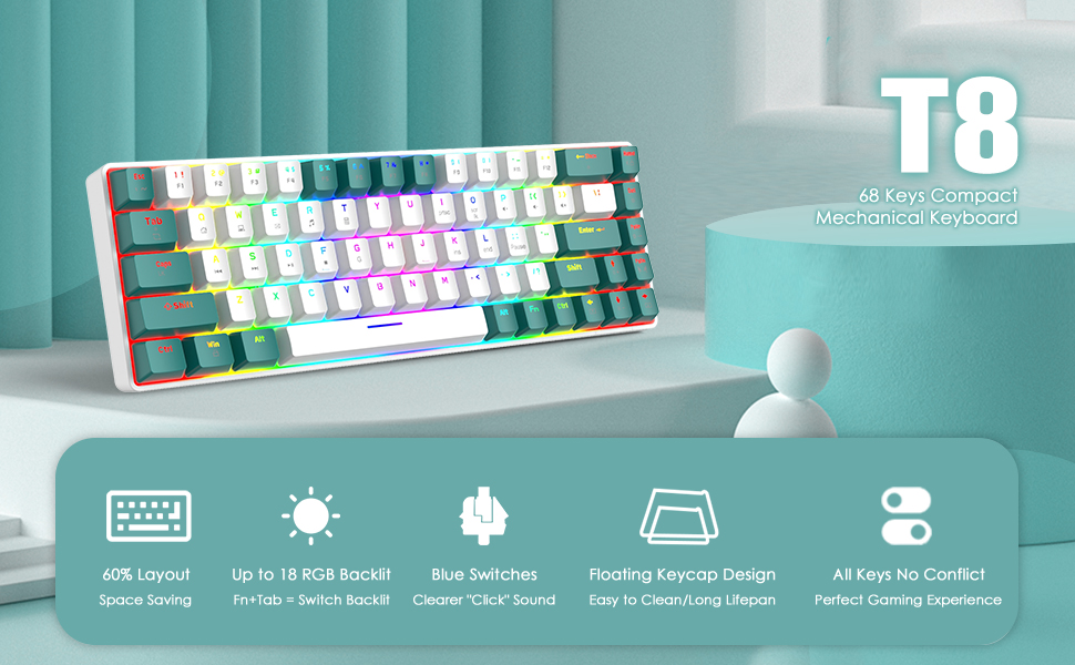 RK T8PRO Wired RGB Mechanical Gaming Keyboard for PC Mac Gamer