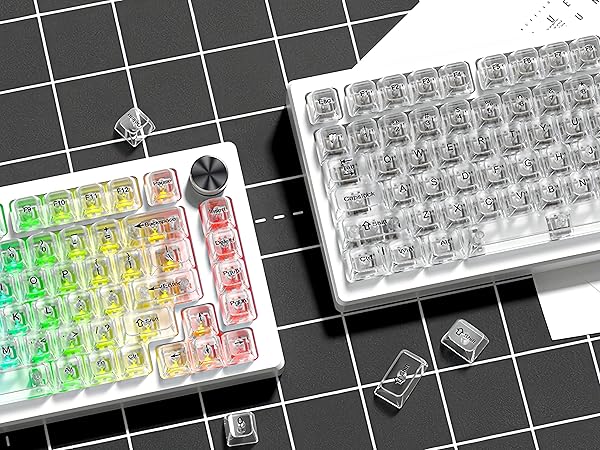 White Clear keycaps,Transparent keycaps,Ceramic Jelly Keycaps Set,Shine Through Key caps,MDA Profile