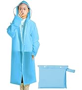 Portable Kids Rain Poncho, Reusable Raincoat with Hoods and Sleeves, Durable, Lightweight for Out...