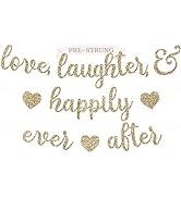 Pre-Strung Love Laughter &amp; Happily Ever After Banner - NO DIY - Gold Glitter Bachelorette Wedding...