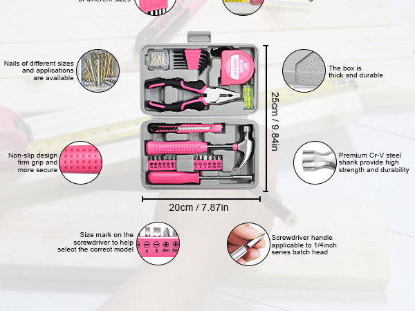 25 piece pink household tool kit