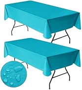 Nasitos 2 Pack Vinyl Plastic Table Cloth Rectangle 60x84 Inch-Flannel Backed Teal Vinyl Tableclot...