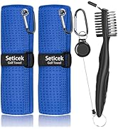 Seticek 2 Pack Golf Towel (16" X 16") with Golf Club Brush, Microfiber Waffle Pattern Golf Towels...