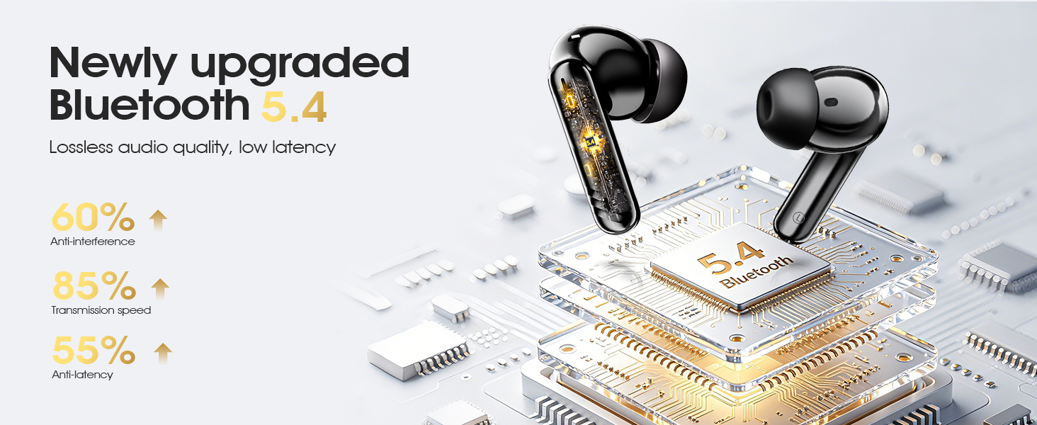 Bluetooth 5.4 technology for ultra-stable connection, low latency, and efficient energy consumption.