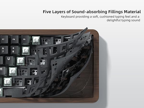 75% Mechanical Keyboard Wireless with QMK/VIA, WD75 V2 Wood Gaming Keyboard