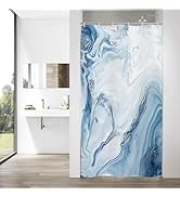 MitoVilla Blue Marble Small Stall Shower Curtain 36 x 72, Abstract Ombre Half Size Narrow Shower ...