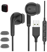 USB Computer Headset with Microphone Half in-Ear Wired Earbuds 7.5ft Cord in-Line Volume Control ...