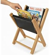 Craftilux Premium Leather Magazine Holder - Wooden Magazine Rack Floor Standing - Brochure Holder...