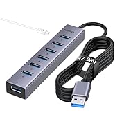 8 Ports Aluminum USB Multiport Hub with 7 USB 3.0 Data Ports Up to 5Gbps, USB 3.0 Splitter with U...