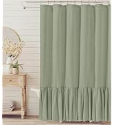 Felisa Farmhouse Shower Curtain with A Ruffle Hem, Linen Blend Shower Curtain for Bathroom,Green,...