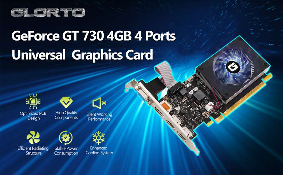 Glorto GeForce GT 730 4G Low Profile Graphics Card, 2X HDMI