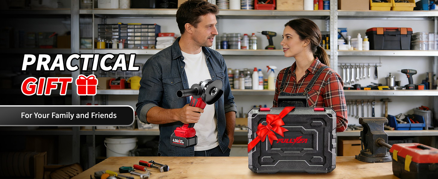 FULLYEA Cordless Angle Grinder 4-1/2 inch Brushless Metal Grinder 10000RPM Powerful
