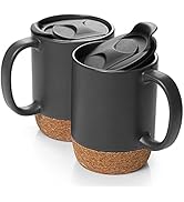DOWAN Coffee Mugs, 15 oz Mug Set of 2, Large Ceramic Coffee Mug with Cork Bottom and Spill Proof ...