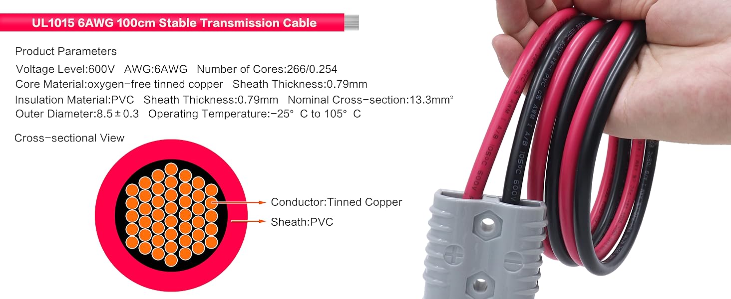 UL1015 6AWG 100cm Stable Transmission Cable