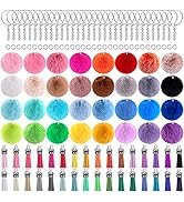 BQTQ 160 Pieces Pom Pom Keychain Tassels Fluffy Pom Balls Faux Fur Pom Pom Keychain with Tassels ...