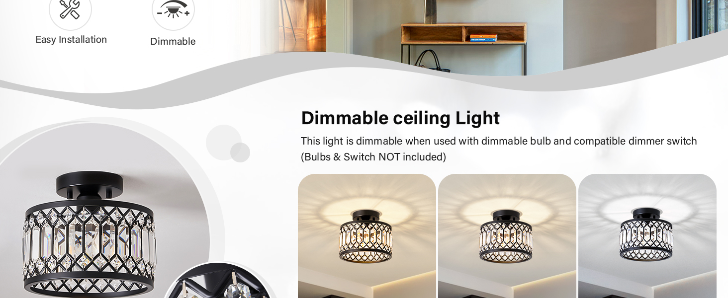 Crystal Black Ceiling Light