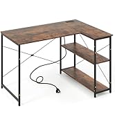 Giantex L Shaped Desk with Charging Station, 47 Inch Reversible Computer Desk with Adjustable Sto...
