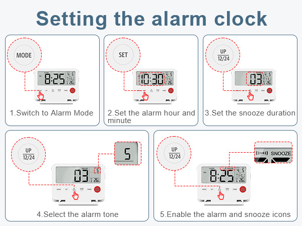 Upgraded Digital Travel Alarm Clock, 4 Inch LCD Display Front Button with Date &amp; Temperature