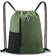 Drawstring Backpack Sports Gym Bag for Women Men Children Large Size with Zipper and Water Bottle...